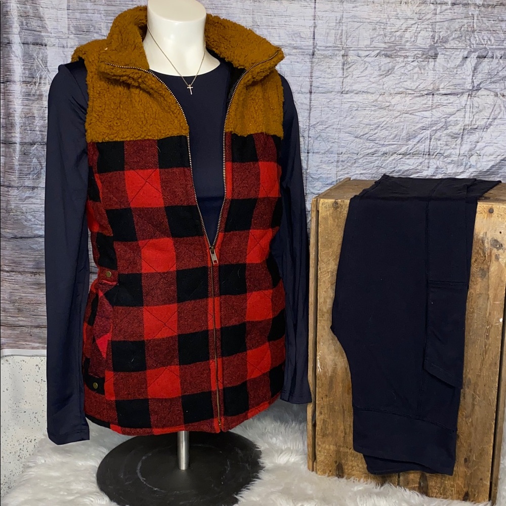 Maurices Buffalo Plaid Vest With Sherpa Trim
